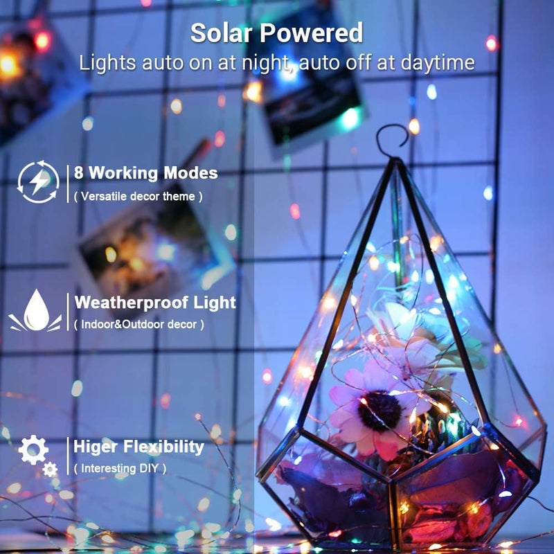 BRIZLER 2 Pack Each 200 LED 66ff Multicolor Solar Christmas Lights, Colored Solar String Lights 8 Modes Twinkling Fairy Lights with Memory Waterproof Twinkle Lights for Outdoor Garden Party Tree Decor - Image 2